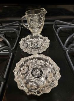 Vintage Atomic MCM Starburst Ashtrays Crystal Coasters Creamer Cup