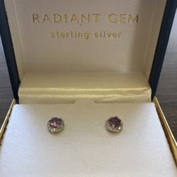 Radiant Gem sterling silver & amethyst earrings new in display box