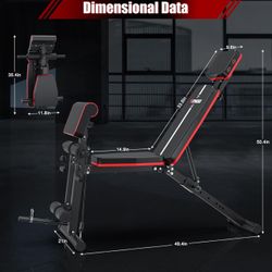 Banco de pesas ajustable, banco de entrenamiento con extensión de piernas y almohadilla de rizo de predicador, prensa de banco inclinada para gimnasio