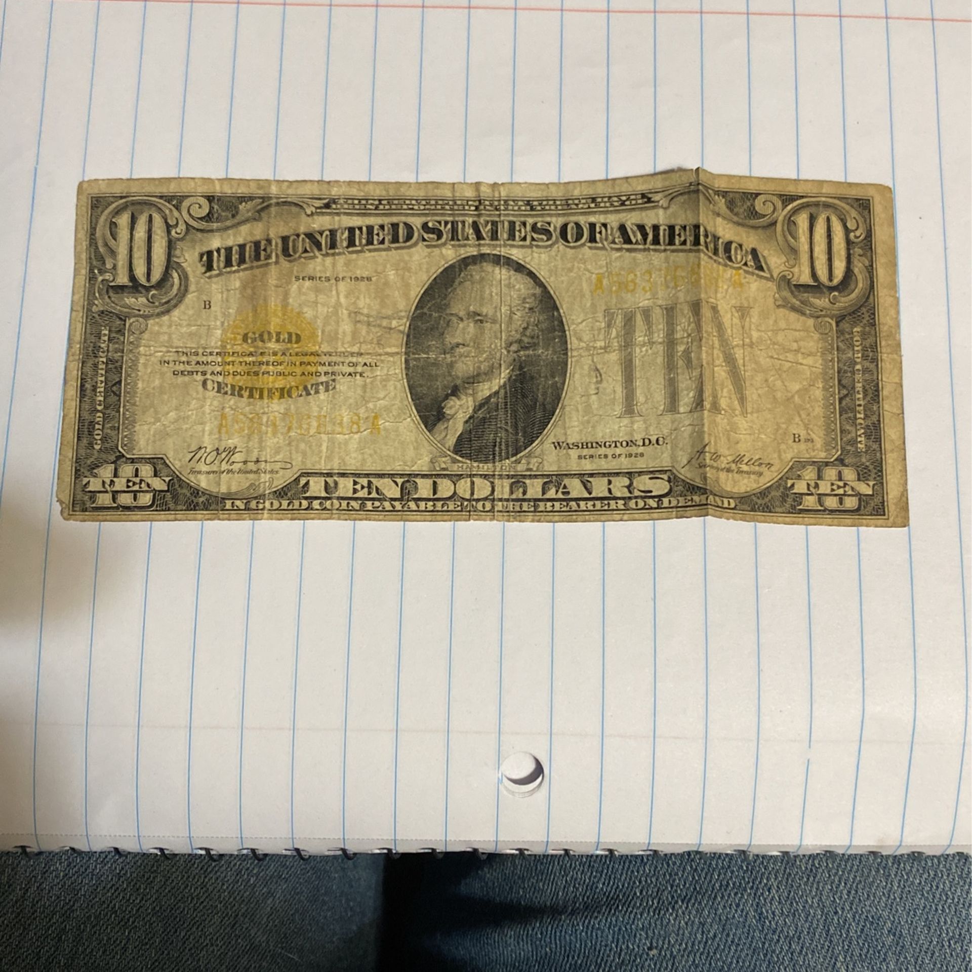 1928 Gold Certificate $10 Bill