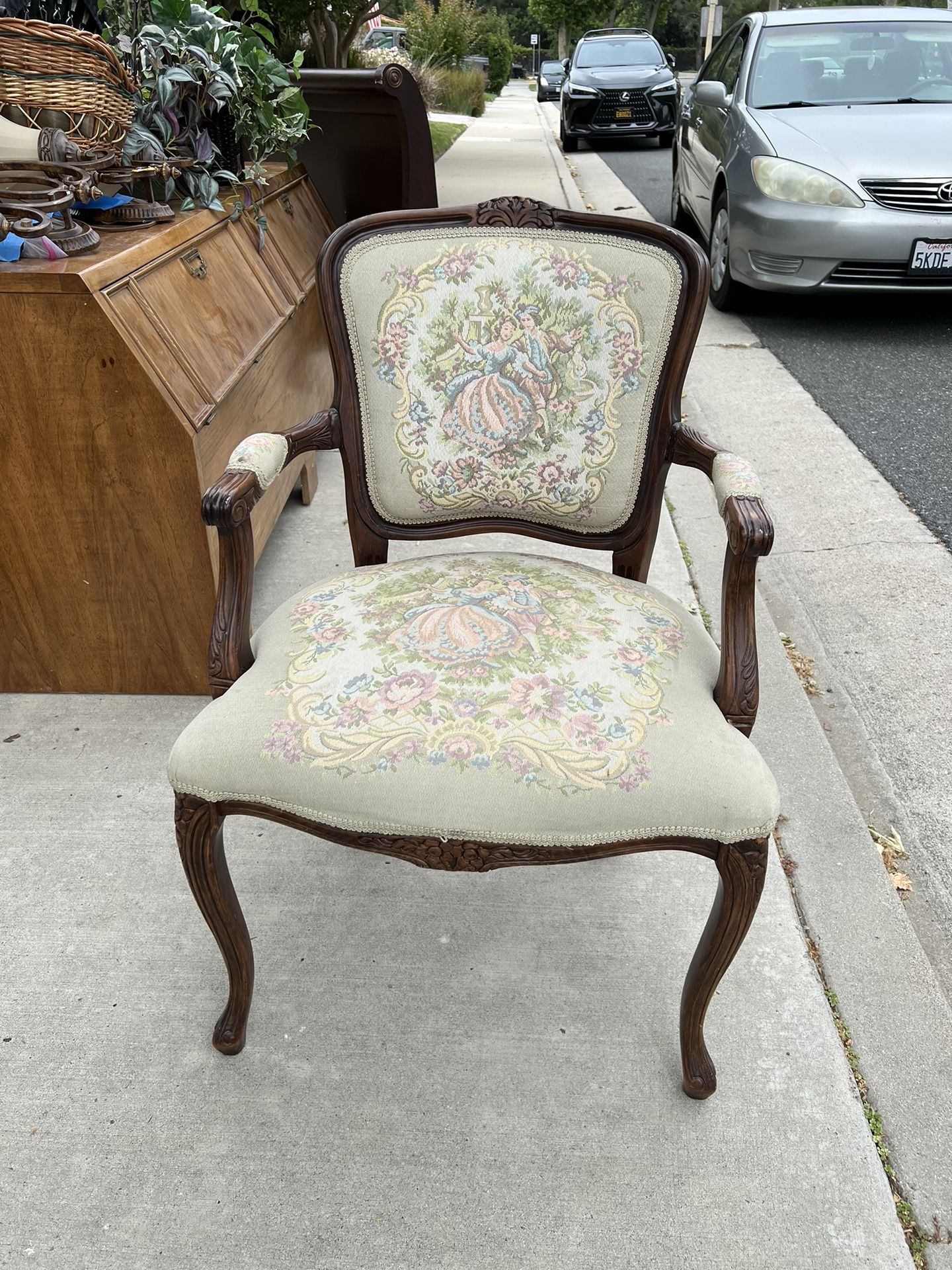 Antique French Louis XV Tapestry Armchair Available For Immediate