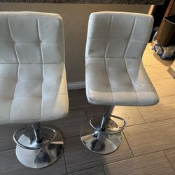 White Bar Stools , Adjustable Height 