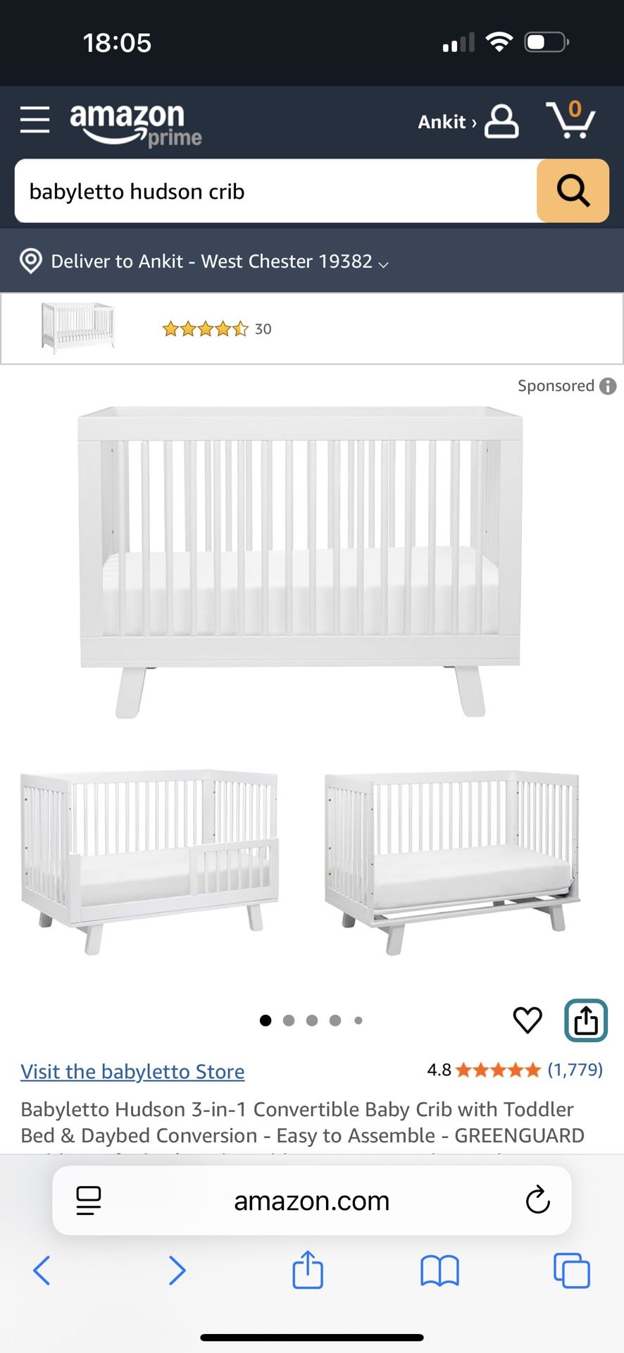 Babyletto Hudson 3-1 Convertible Crib