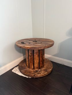 Handmade Rustic Burnt Wood Cable Spool Table – 28.5” Round