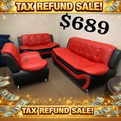 3 Piece Living Room Faux Leather Sofa Set ( Sofa + Loveseat + Chair )