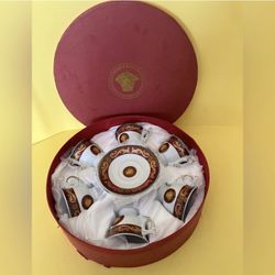 Medusa Red Gold Winged Demitasse Espresso Coffee Tea Cup/Saucer Set