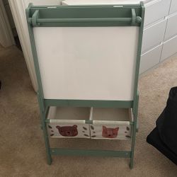 Art Easel for with Paper Roll, 3 in 1 Toddler Painting Easel with Blackboard, Whiteboard, Storage Baskets, Green