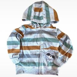 Gray Green Orange Stripe Child of Mine Carter's Fleece Like Raccoon 18M Zip Up Sweater Hoodie