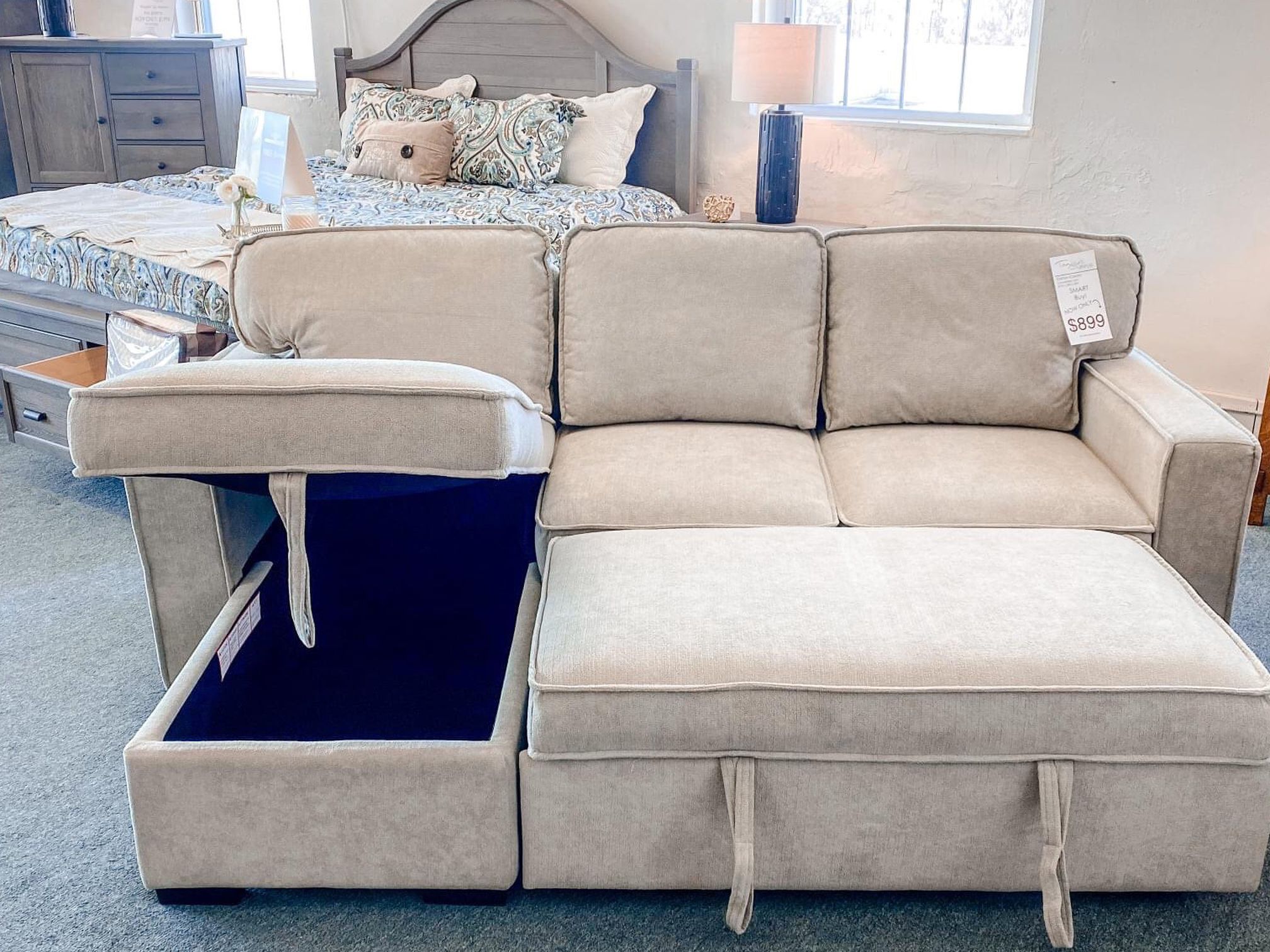 Darton Cream Sleeper Sectional with Storage /couch /Living room set