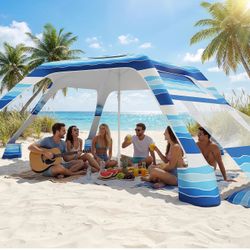 Beach Cabana with 6-Corner, UPF50+ Beach Canopy, Adjustable Height Beach Tent Sun Shelter, Sun Umbrella with Removable Side Wall, Shade Sun Shelter fo