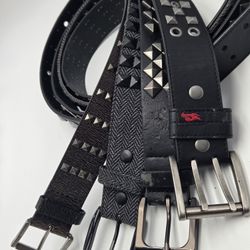 Y2K Tony Hawk Hot Topic Black/Silver/Gun Metal Leather Belt Gothic Punk Rock