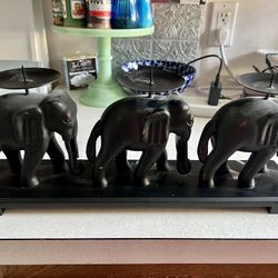 3 black elephant candle holders
