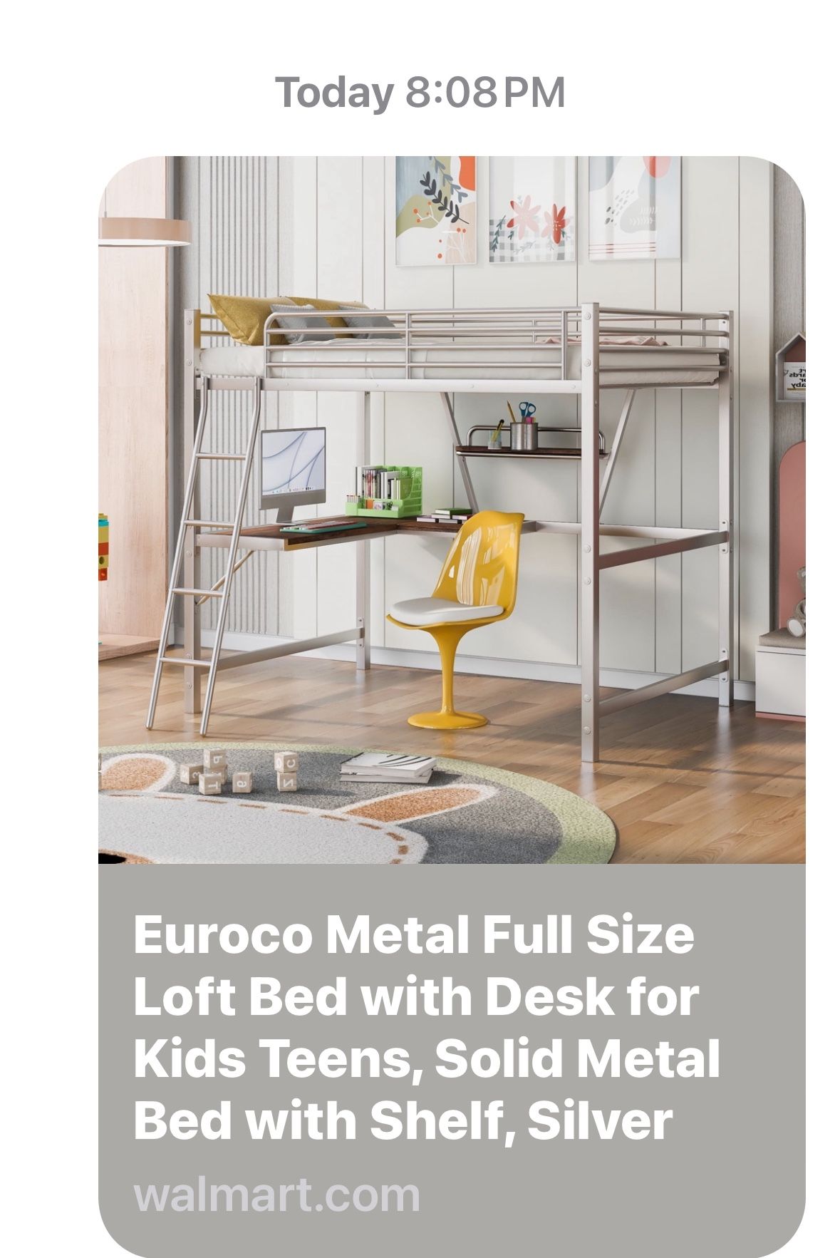 Full Size Metal Loft Bed Frame 
