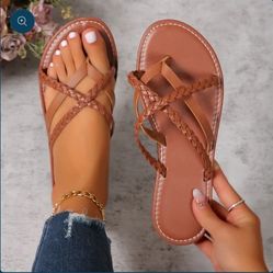Cross-woven Design Thong Sandals Summer Flat Shoes Women Flip Flops Slides Casual Vacation Beach Slippers

