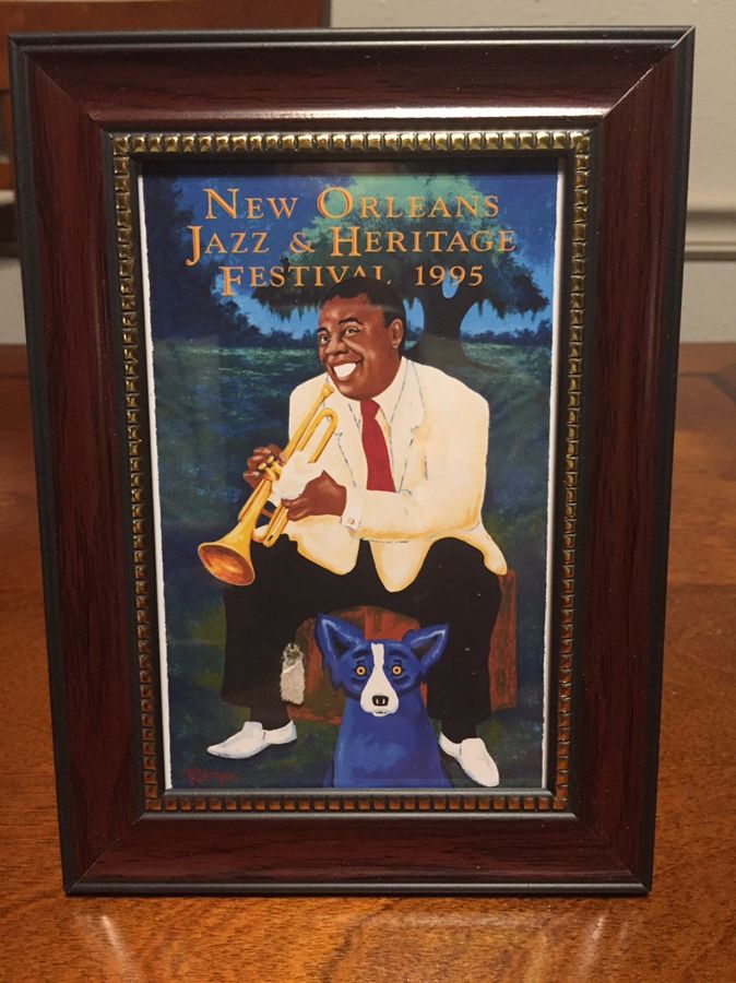 New Orleans art jazz festival poster post card 1995 Louis Armstrong blue dog Rodrique