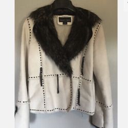 Regent Park Women’s Faux Suede / Fur Cream Jacket Size L In Good Condition