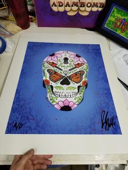 Day of the dead monarch butterfly painting,skull art painting,Halloween decor,butterfly art, print,signed art,dia de los muertas,mexican folk art