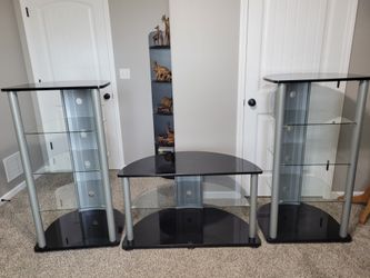 TV Stand With 2 Glass Shelving Units