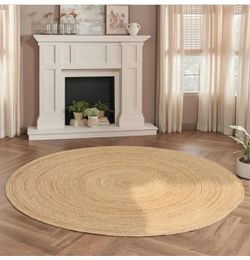 Jute Braided Rug 8 Ft Reversible Round Hand-woven reversible carpet