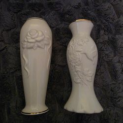 Vintage Lenox Porcelain Bud Vases With Hummingbird And Rose Detail