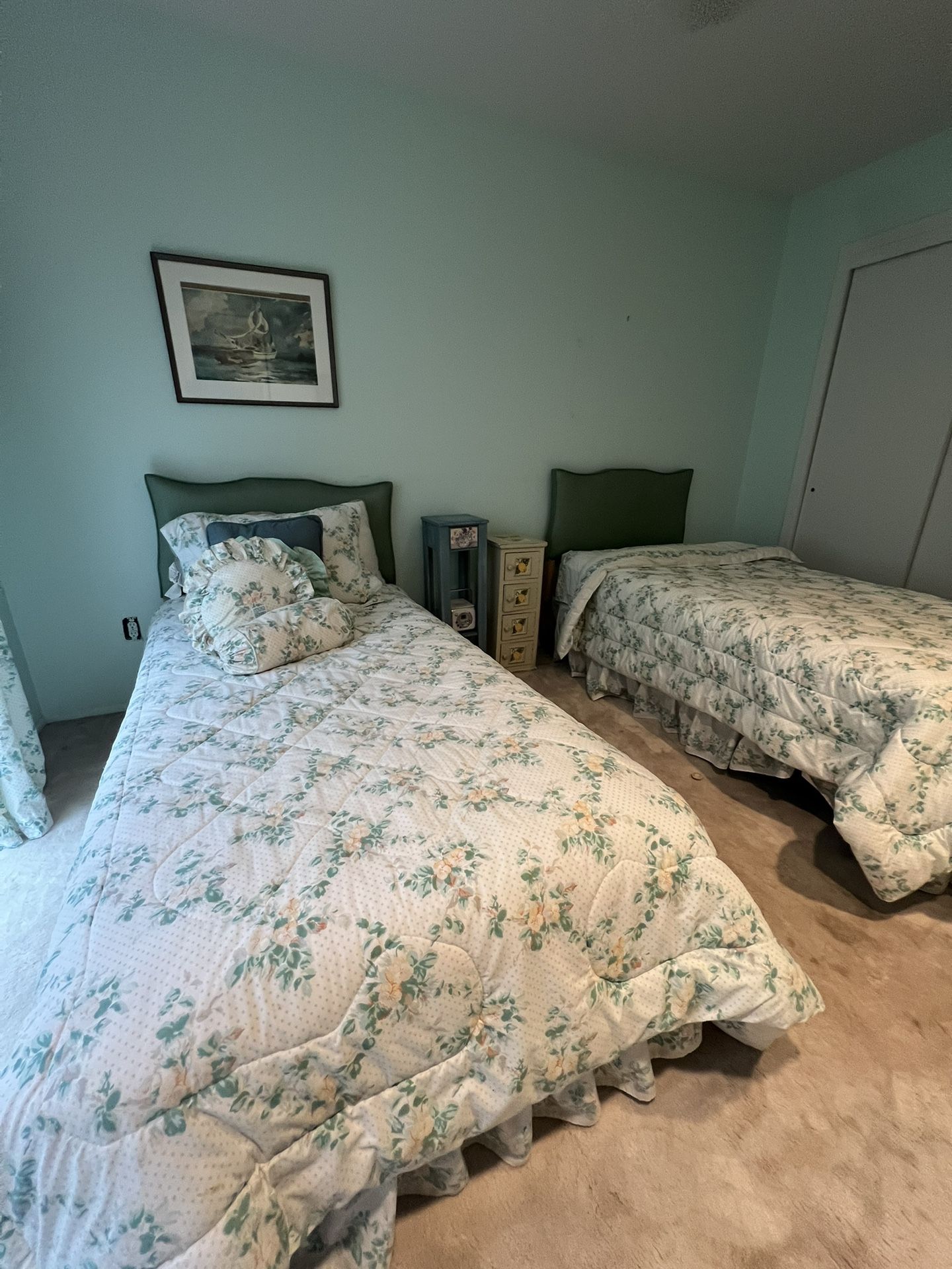 Pair of Vintage Twin Beds w/Mattresses, Box Springs, Bedding Headboards, Frames.Mattresses & Box Springs Laura Ashley Bedding