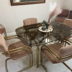 Vintage Glass Dining Table And Chairs 