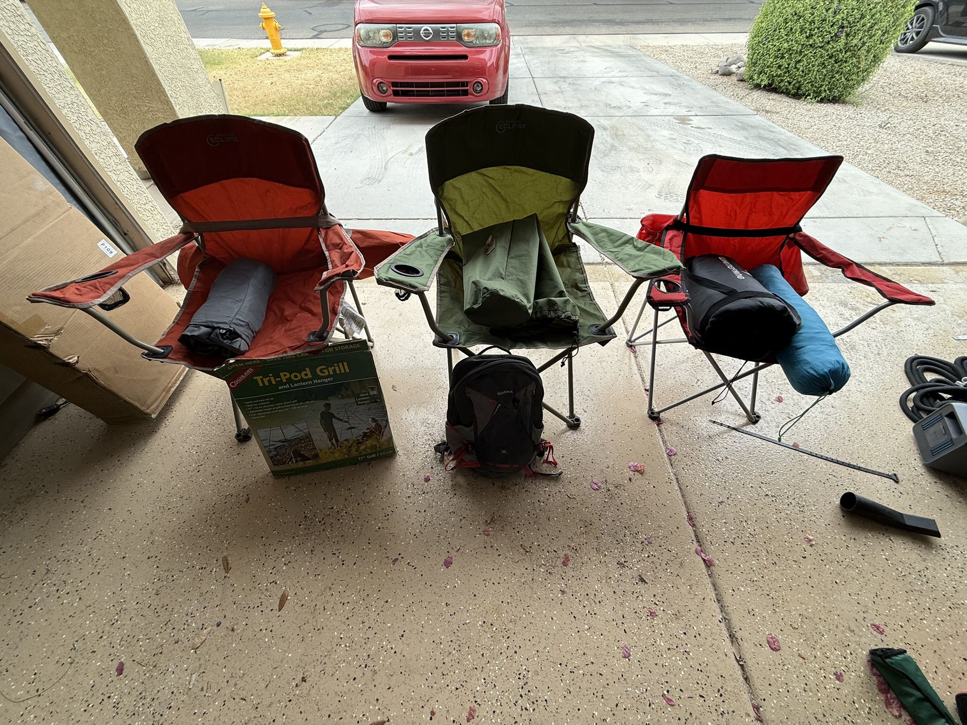 Camping/Beach Stuff - Chairs, sleeping pad, beach tent, bag, tripod grill,