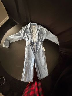 Light Wash Denim Jumpsuit with Long Sleeves