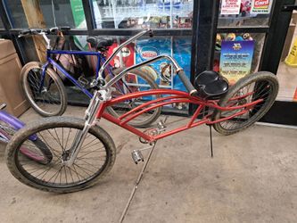 ($280) Stretched Beach Cruiser Bicycle / Bike + Ape Hanger Bars + Schwinn Seat. 28" Wheels