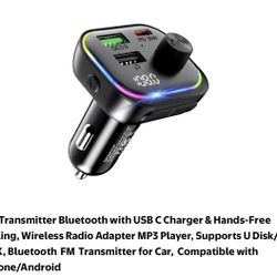 FM Transmitter Bluetooth with USB C Charger & Hands-Free Calling, Wireless Radio Adapter MP3 Player, Supports U Disk/AUX, Bluetooth FM Transmitter for