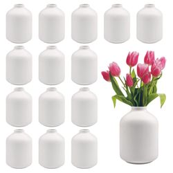 15pcs 3.8 Inch White Ceramic Bud Vases Bulk, Boho Small Vases In Bulk For Flowers, Mini Vases For Centerpieces For Dry Flowers, Pampas Garss For Home 
