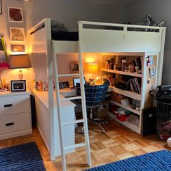 Pottery Barn Desk + Loft Full Bed + Chair