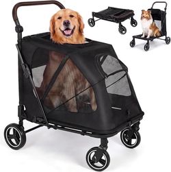C437 $80 MAMIZO Foldable Dog Stroller for Large & Medium Dogs Up to 66lbs Large Dog Stroller, All Terrain Dog Wagon with Dual Entry, One-Step Brake,