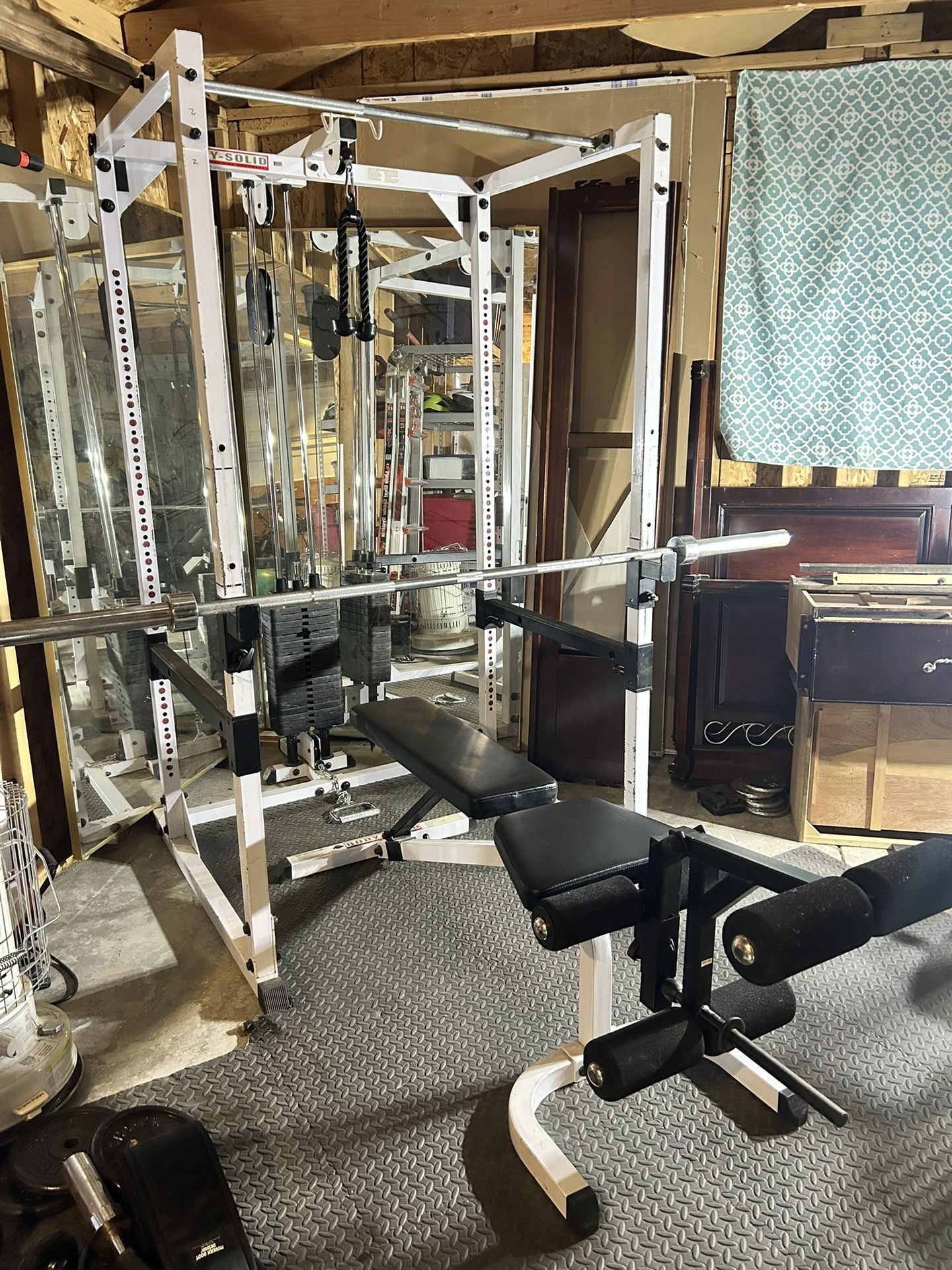 🏋️FULL BODY-SOLID HOME GYM - BENCH, RACK, CABLE MACHINE, PLATES, ATTACHMENTS — EVERYTHING!