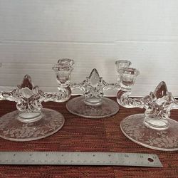 Vtg Set of 3 New Martinville Viking Glass Prelude Double Candle Holder