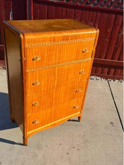 MCM style vintage tall chest 4 drawer wood dresser on wheels