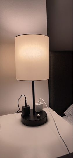 Table Lamp, Bedside Lamp with USB Ports & AC Power Outlet, Fully Stepless Dimmable