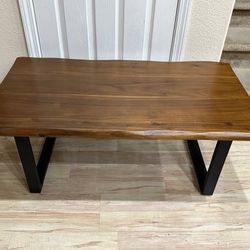 Brand New 44” Acacia Wood Coffee Table Scalloped Edge Rectangular