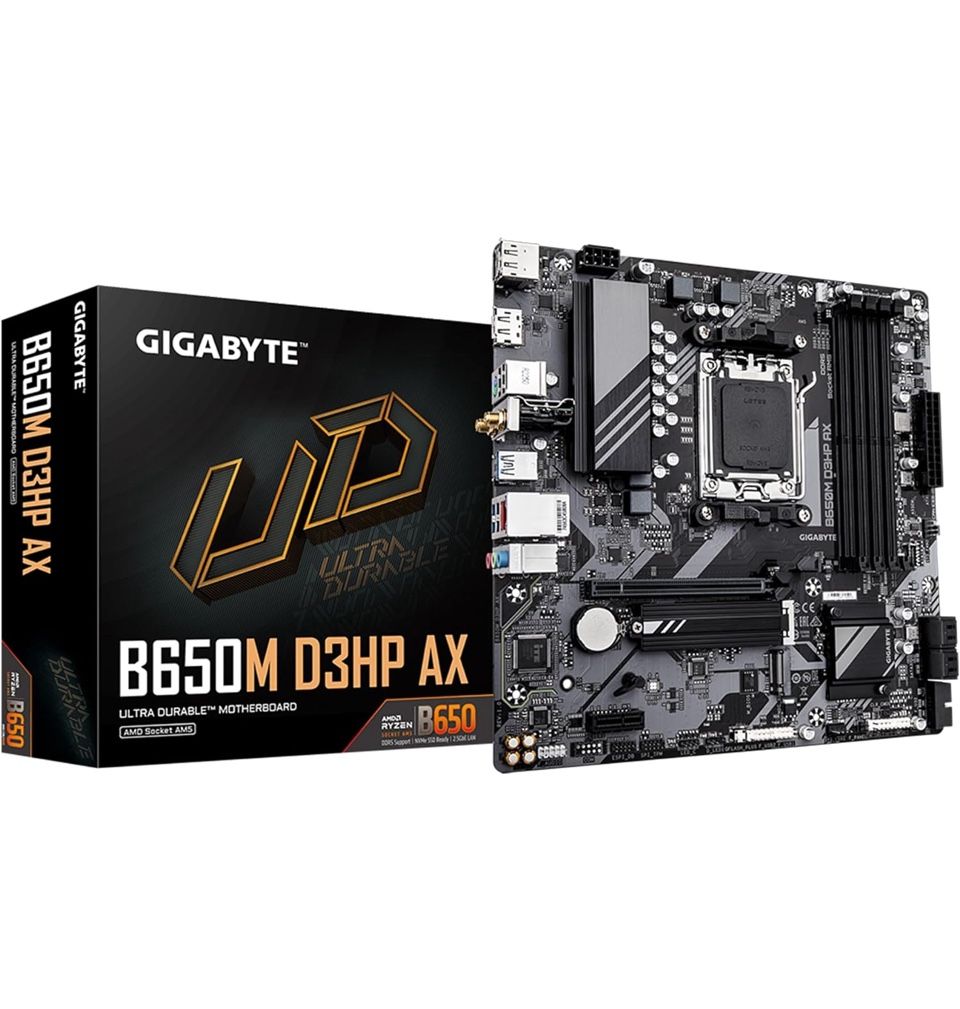Open Box GIGABYTE B650M D3HP AX (rev. 1.0) AM5 LGA 1718 AMD B650 M-ATX DDR5, 2X PCle 4.0 M.2, PCle 4.0, USB 3.2 Gen2 Type-C, Wi-Fi 6E, 2.5GbE LAN