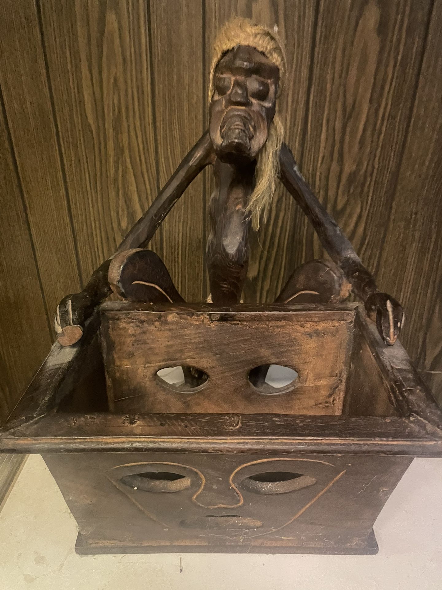 Vintage Wooden Tribal Hand Carved Book/Magazine Holder.