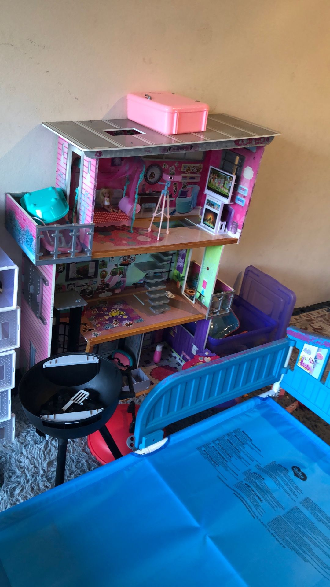 Doll House, Toys, Grill, And Bed For Toddler