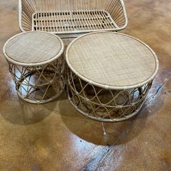 Boho Rattan Furniture Set – Bench + 2 Coffee Tables Natural Wicker