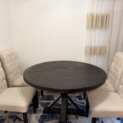 Round Wooden Table with 4 Chairs (Black & Cream)
