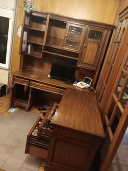 Very Sturdy L-Shaped Wooden Executive Desk with Hutch $175 O.B.O