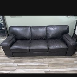 Dark Grey Leather Sofa & Loveseat