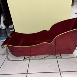decorative red metal sleigh basket Great for Christmas 