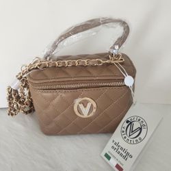Valentino Orlandi Quilted Vanity NWT Box Bag Taupe Retail $330