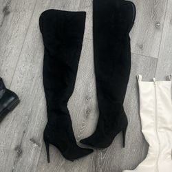 Women’s Black Suede Thigh High Boots 