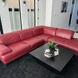 Modern Burgundy Leather Couch