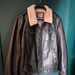 Levi's XL Black Sherpa Lined Vintage Vegan Leather Jacket